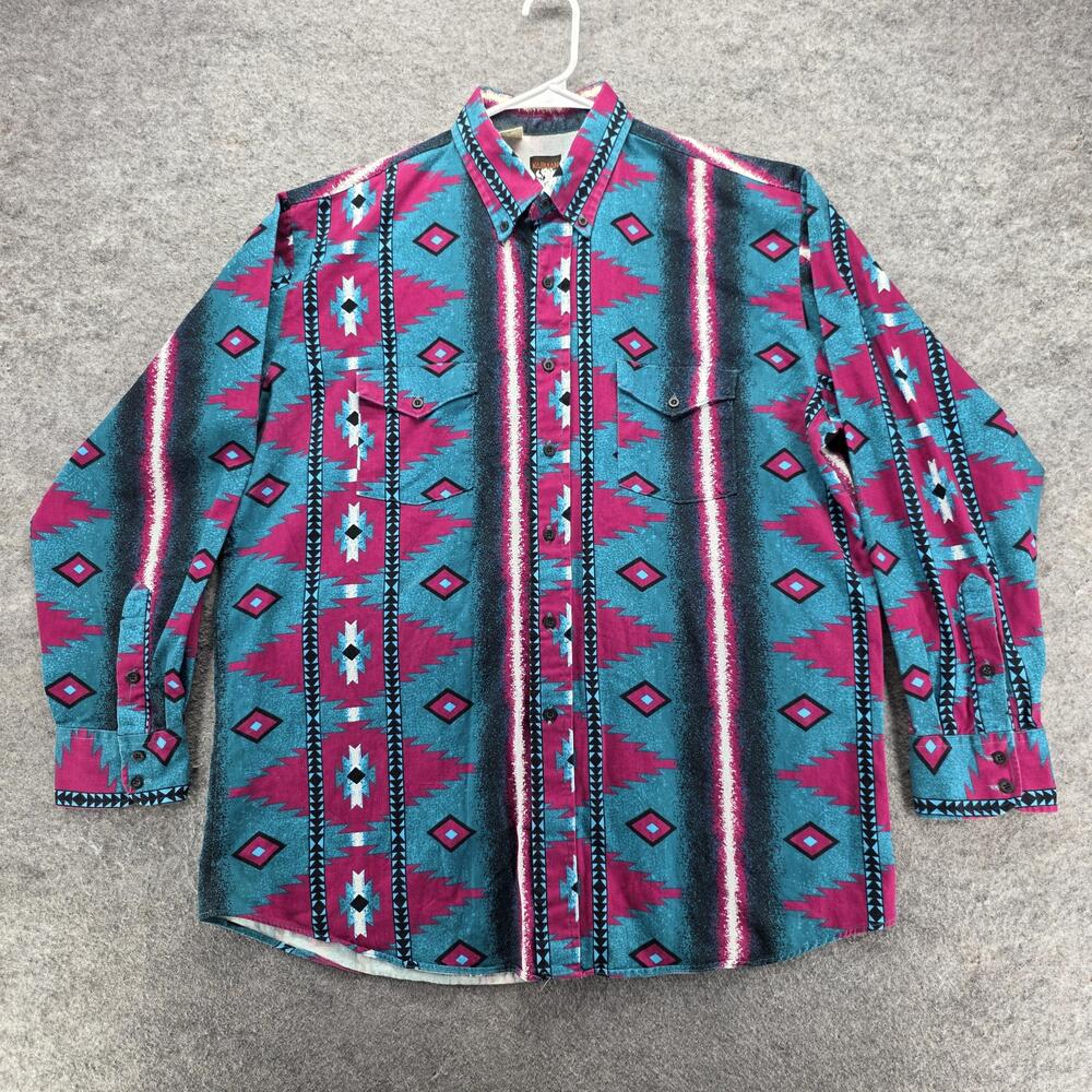 Karman Shirt Mens XL Multicolor Geometric Long Sleeve Button Up Regular Fit